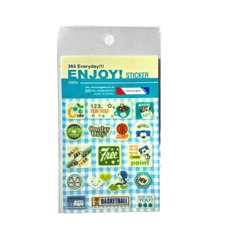 Vintage Morning Glory Korea Sticker 365 Everyday Enjoy! Teal Light Blue Gingham